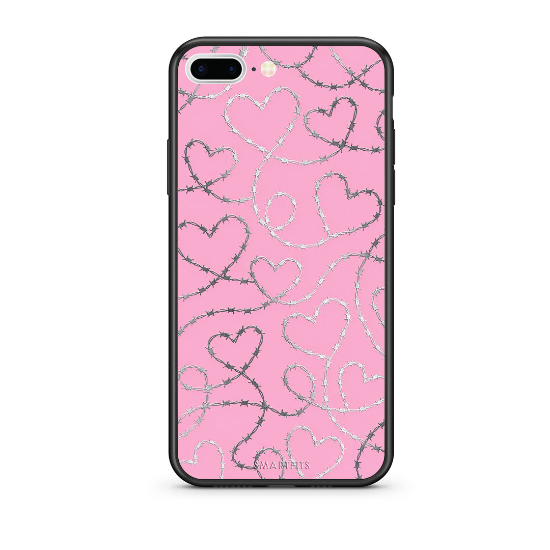 Θήκη iPhone 7 Plus / 8 Plus Barbed Wire Hearts on Pink από τη Smartfits με σχέδιο στο πίσω μέρος και μαύρο περίβλημα | iPhone 7 Plus / 8 Plus Barbed Wire Hearts on Pink case with colorful back and black bezels