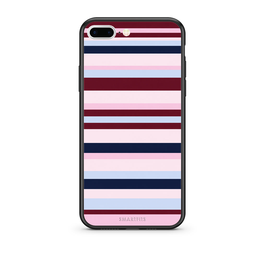 Θήκη iPhone 7 Plus / 8 Plus Burgundy Pink and Blue Horizontal Stripes από τη Smartfits με σχέδιο στο πίσω μέρος και μαύρο περίβλημα | iPhone 7 Plus / 8 Plus Burgundy Pink and Blue Horizontal Stripes case with colorful back and black bezels