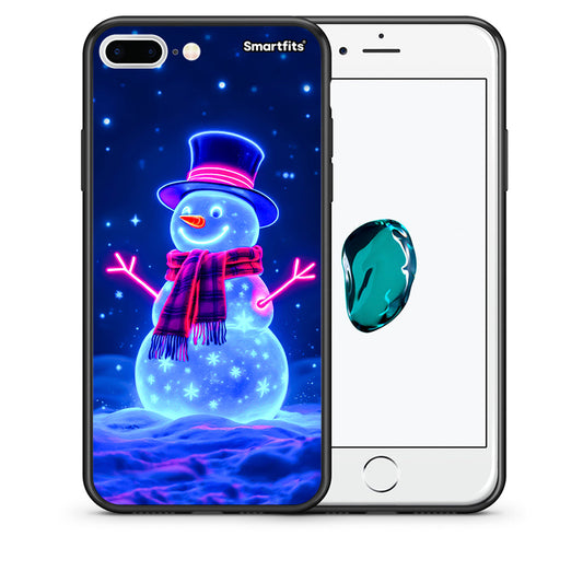 Θήκη iPhone 7 Plus/8 Plus Christmas Neon Snowman από τη Smartfits με σχέδιο στο πίσω μέρος και μαύρο περίβλημα | iPhone 7 Plus/8 Plus Christmas Neon Snowman case with colorful back and black bezels