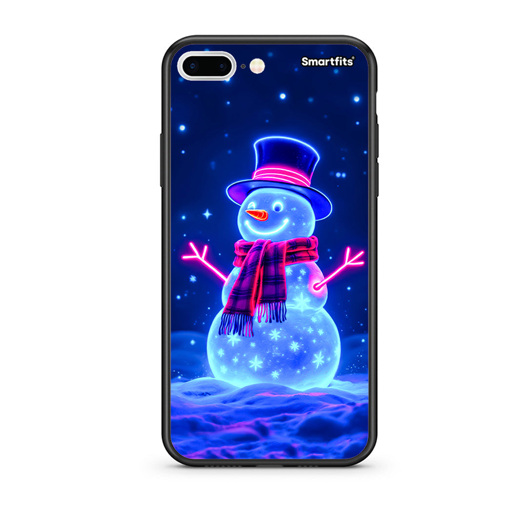 iPhone 7 Plus/8 Plus Christmas Neon Snowman θήκη από τη Smartfits με σχέδιο στο πίσω μέρος και μαύρο περίβλημα | Smartphone case with colorful back and black bezels by Smartfits