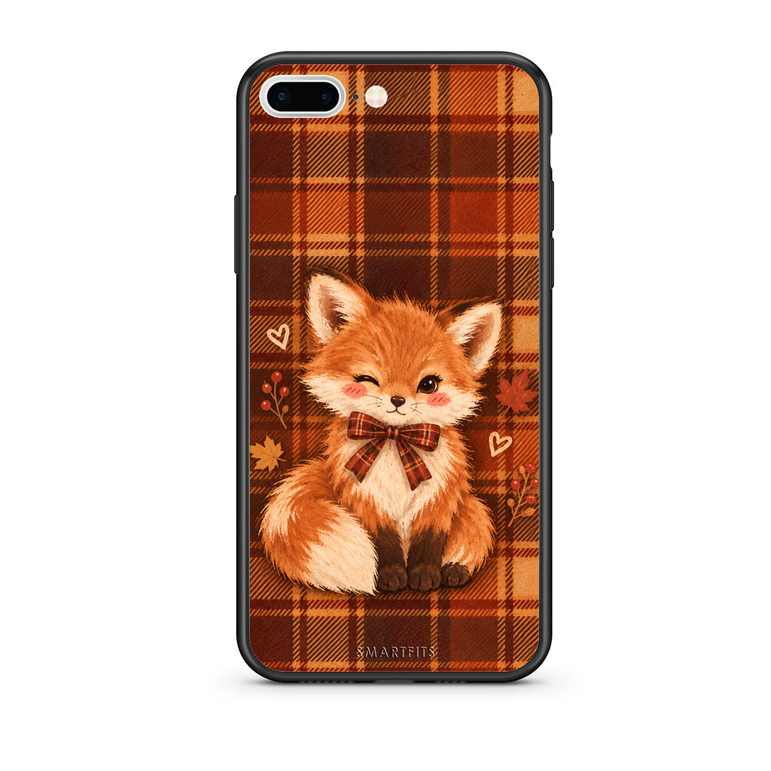 Θήκη iPhone 7 Plus / 8 Plus Fox on Autumn Tartan από τη Smartfits με σχέδιο στο πίσω μέρος και μαύρο περίβλημα | iPhone 7 Plus / 8 Plus Fox on Autumn Tartan case with colorful back and black bezels