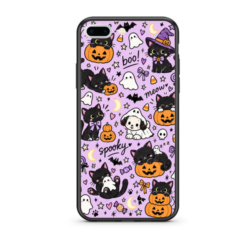 Θήκη iPhone 7 Plus / 8 Plus Halloween Black Cats on Lilac από τη Smartfits με σχέδιο στο πίσω μέρος και μαύρο περίβλημα | iPhone 7 Plus / 8 Plus Halloween Black Cats on Lilac case with colorful back and black bezels