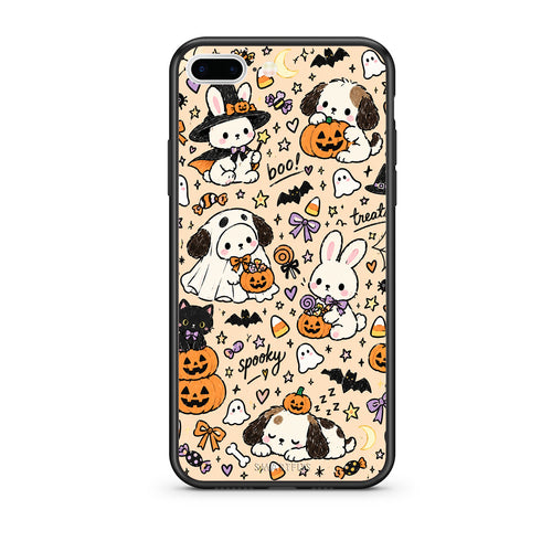 Θήκη iPhone 7 Plus / 8 Plus Halloween Puppies and Friends on Cream από τη Smartfits με σχέδιο στο πίσω μέρος και μαύρο περίβλημα | iPhone 7 Plus / 8 Plus Halloween Puppies and Friends on Cream case with colorful back and black bezels