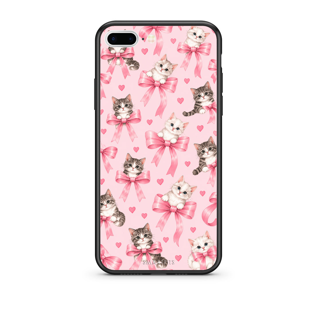 Θήκη iPhone 7 Plus / 8 Plus Kittens and Pink Bows on Pink από τη Smartfits με σχέδιο στο πίσω μέρος και μαύρο περίβλημα | iPhone 7 Plus / 8 Plus Kittens and Pink Bows on Pink case with colorful back and black bezels