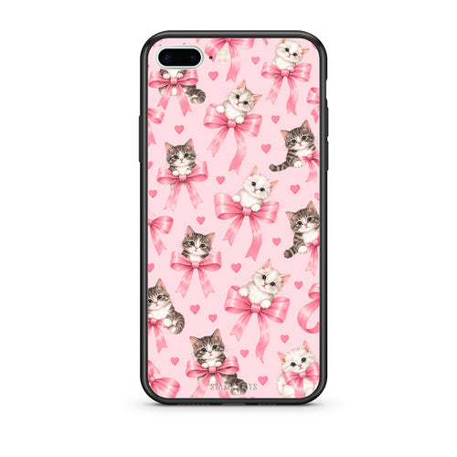 Θήκη iPhone 7 Plus / 8 Plus Kittens and Pink Bows on Pink από τη Smartfits με σχέδιο στο πίσω μέρος και μαύρο περίβλημα | iPhone 7 Plus / 8 Plus Kittens and Pink Bows on Pink case with colorful back and black bezels