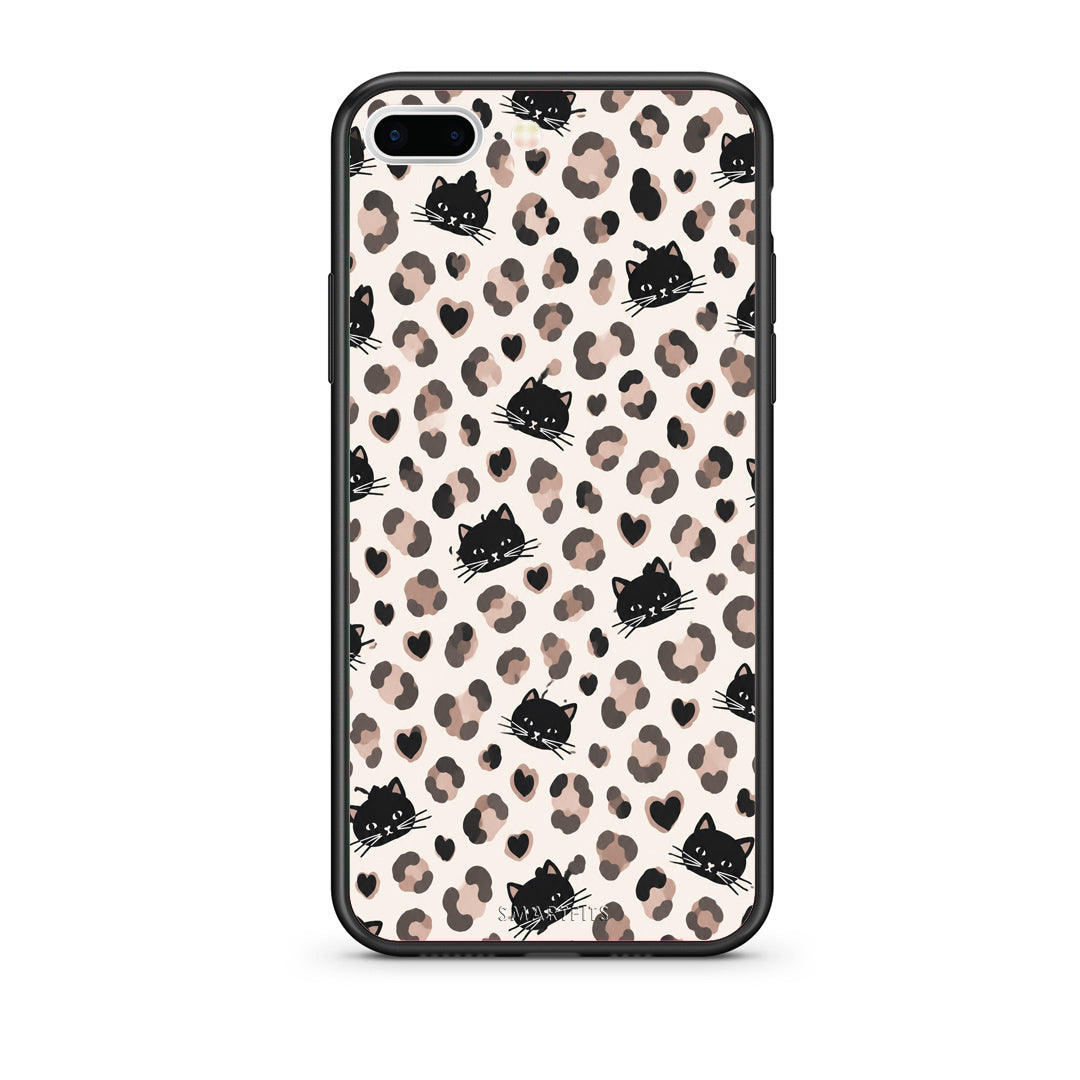 Θήκη iPhone 7 Plus / 8 Plus Leopard Spots and Black Cats on Cream από τη Smartfits με σχέδιο στο πίσω μέρος και μαύρο περίβλημα | iPhone 7 Plus / 8 Plus Leopard Spots and Black Cats on Cream case with colorful back and black bezels