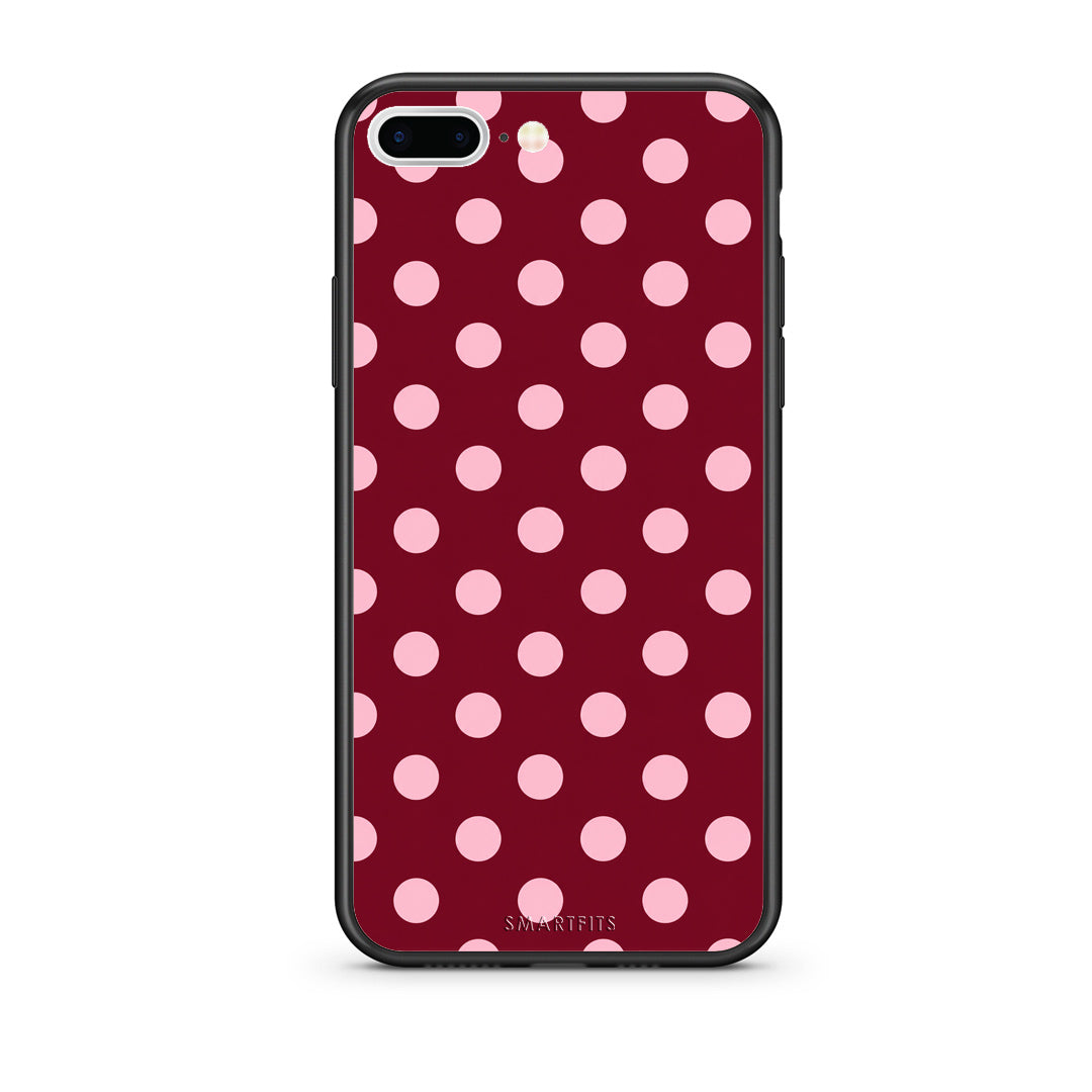Θήκη iPhone 7 Plus / 8 Plus Pink Polka Dots on Burgundy από τη Smartfits με σχέδιο στο πίσω μέρος και μαύρο περίβλημα | iPhone 7 Plus / 8 Plus Pink Polka Dots on Burgundy case with colorful back and black bezels