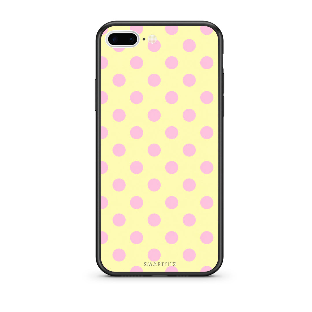 Θήκη iPhone 7 Plus / 8 Plus Pink Polka Dots on Yellow από τη Smartfits με σχέδιο στο πίσω μέρος και μαύρο περίβλημα | iPhone 7 Plus / 8 Plus Pink Polka Dots on Yellow case with colorful back and black bezels