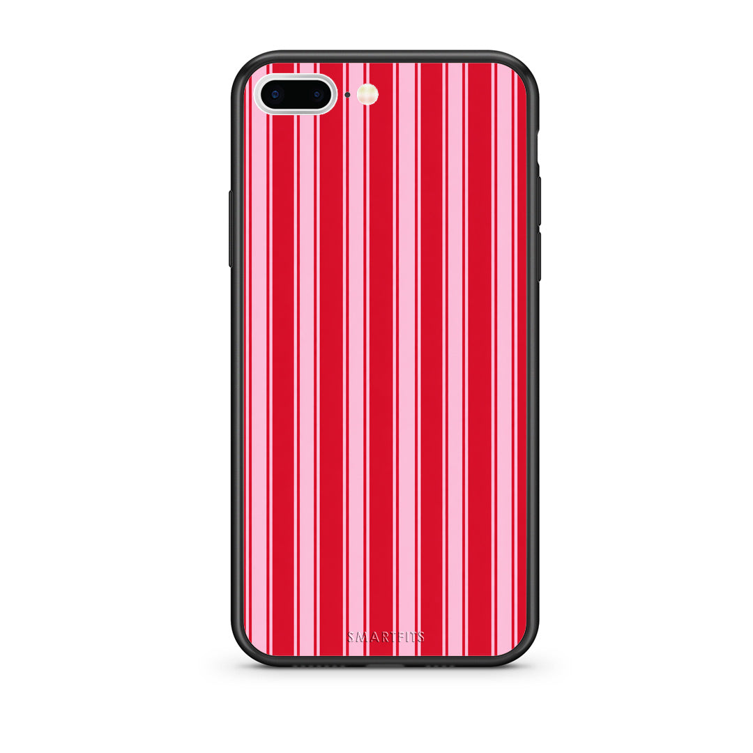 Θήκη iPhone 7 Plus / 8 Plus Red and Pink Vertical Pinstripes από τη Smartfits με σχέδιο στο πίσω μέρος και μαύρο περίβλημα | iPhone 7 Plus / 8 Plus Red and Pink Vertical Pinstripes case with colorful back and black bezels