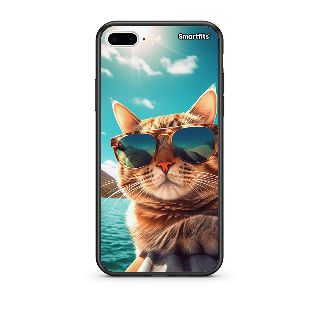 iPhone 7 Plus/8 Plus Summer Cat θήκη από τη Smartfits με σχέδιο στο πίσω μέρος και μαύρο περίβλημα | Smartphone case with colorful back and black bezels by Smartfits