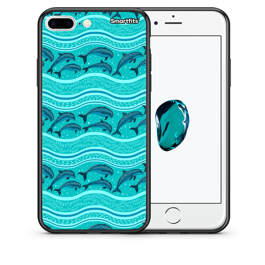 Θήκη iPhone 7 Plus/8 Plus Swimming Dolphins από τη Smartfits με σχέδιο στο πίσω μέρος και μαύρο περίβλημα | iPhone 7 Plus/8 Plus Swimming Dolphins case with colorful back and black bezels