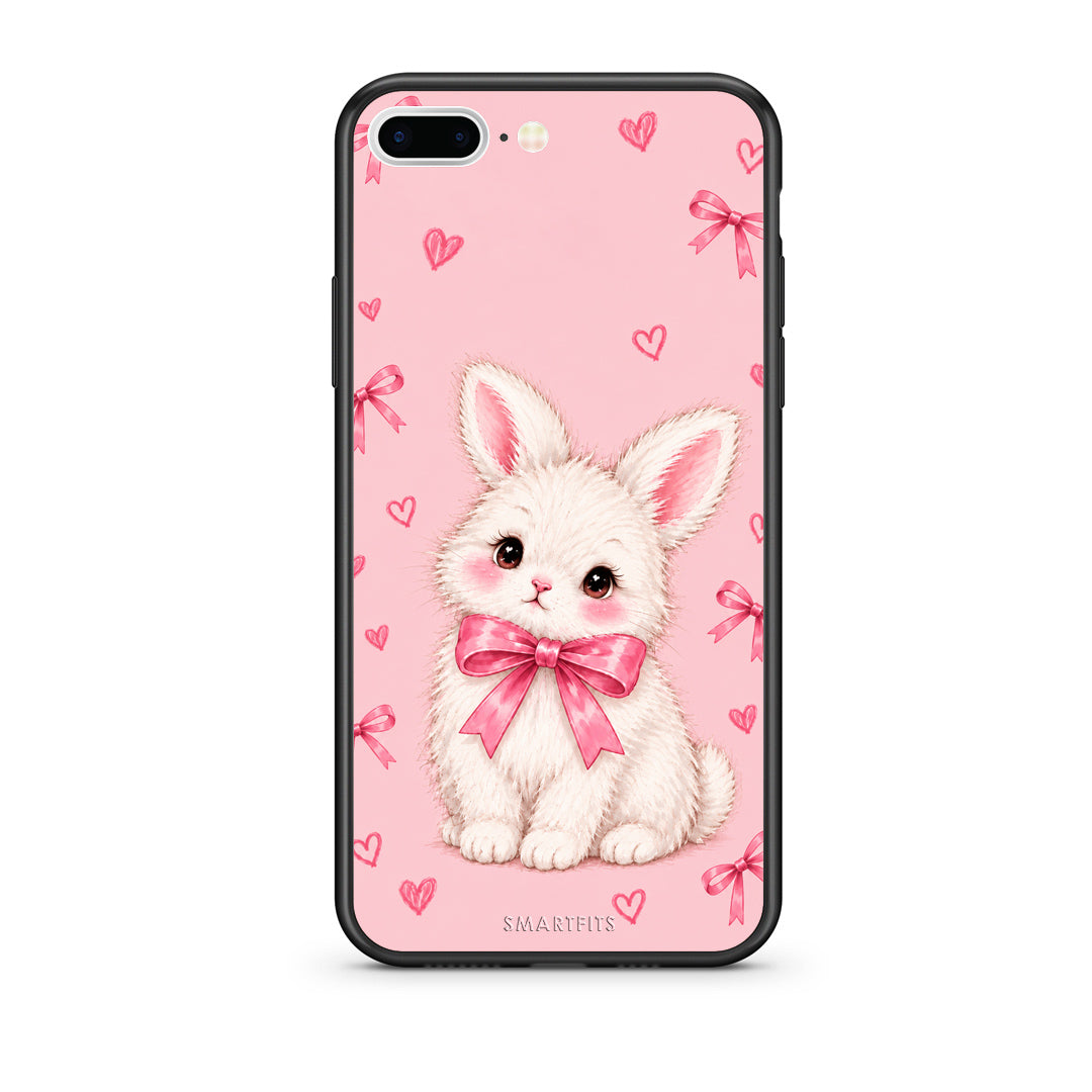 Θήκη iPhone 7 Plus / 8 Plus White Bunny and Pink Bows από τη Smartfits με σχέδιο στο πίσω μέρος και μαύρο περίβλημα | iPhone 7 Plus / 8 Plus White Bunny and Pink Bows case with colorful back and black bezels