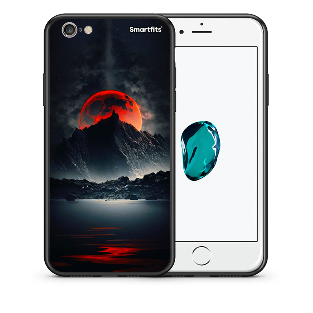 Θήκη iPhone 6/6s Red Full Moon από τη Smartfits με σχέδιο στο πίσω μέρος και μαύρο περίβλημα | iPhone 6/6s Red Full Moon case with colorful back and black bezels