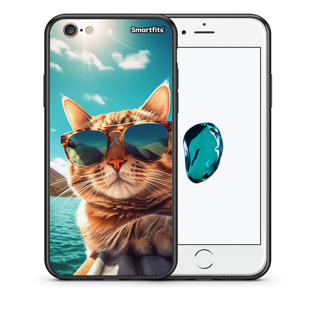 Θήκη iPhone 7/8/SE 2020 Summer Cat από τη Smartfits με σχέδιο στο πίσω μέρος και μαύρο περίβλημα | iPhone 7/8/SE 2020 Summer Cat case with colorful back and black bezels
