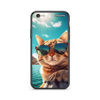 Thumbnail for iPhone 7/8 Summer Cat θήκη από τη Smartfits με σχέδιο στο πίσω μέρος και μαύρο περίβλημα | Smartphone case with colorful back and black bezels by Smartfits