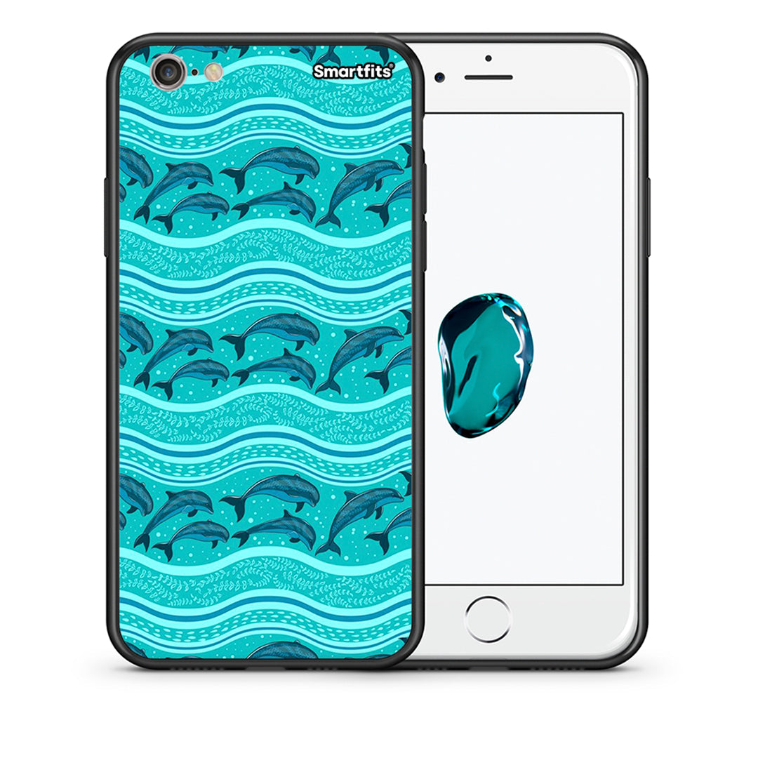 Θήκη iPhone 7/8/SE 2020 Swimming Dolphins από τη Smartfits με σχέδιο στο πίσω μέρος και μαύρο περίβλημα | iPhone 7/8/SE 2020 Swimming Dolphins case with colorful back and black bezels