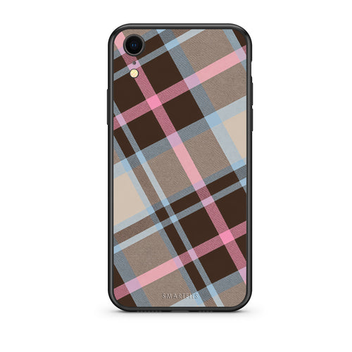 Θήκη iPhone XR Brown Pink and Blue Diagonal Plaid από τη Smartfits με σχέδιο στο πίσω μέρος και μαύρο περίβλημα | iPhone XR Brown Pink and Blue Diagonal Plaid case with colorful back and black bezels