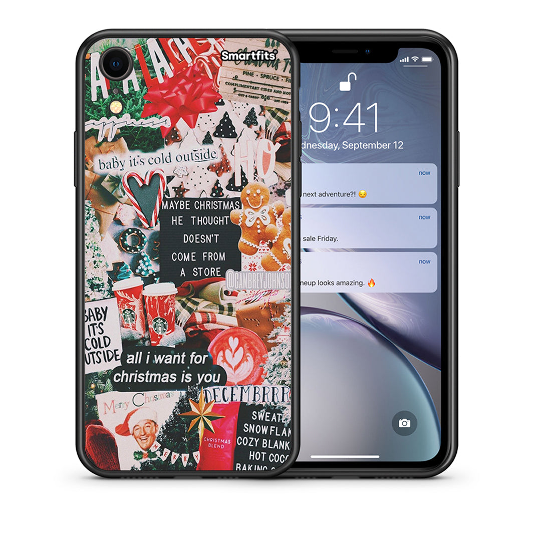 Θήκη iPhone XR Christmas Happiness από τη Smartfits με σχέδιο στο πίσω μέρος και μαύρο περίβλημα | iPhone XR Christmas Happiness case with colorful back and black bezels