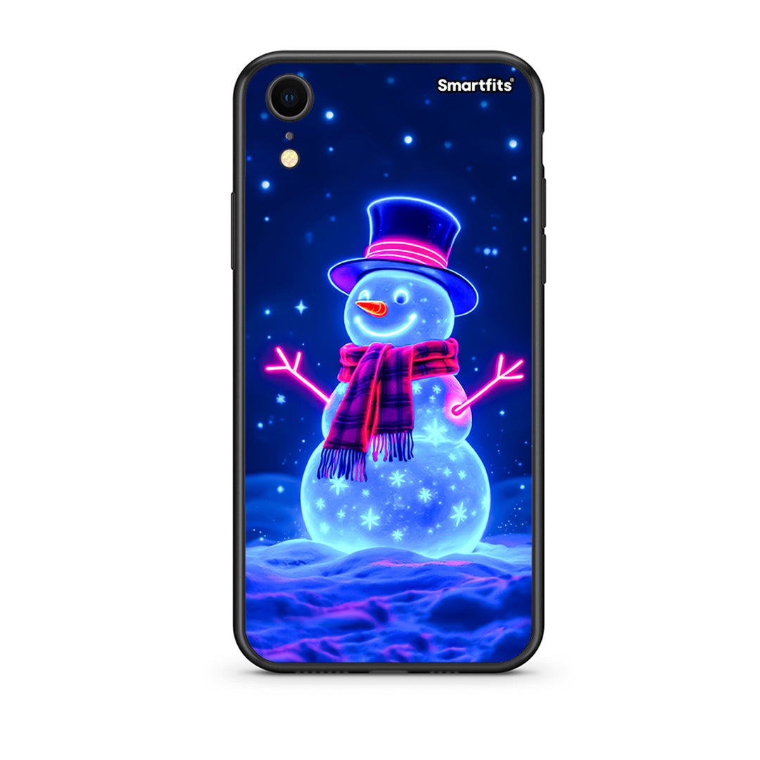 iphone xr Christmas Neon Snowman θήκη από τη Smartfits με σχέδιο στο πίσω μέρος και μαύρο περίβλημα | Smartphone case with colorful back and black bezels by Smartfits