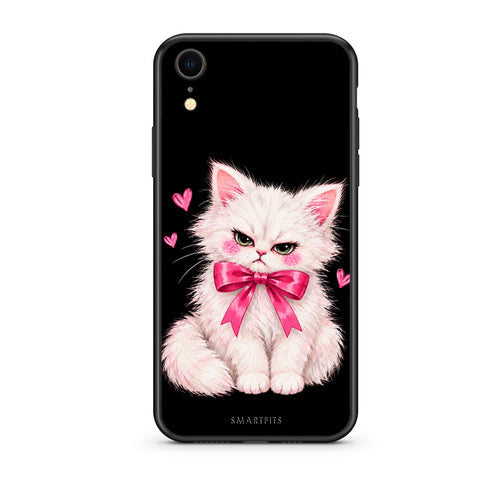 Θήκη iPhone XR Grumpy Party Kitten on Black από τη Smartfits με σχέδιο στο πίσω μέρος και μαύρο περίβλημα | iPhone XR Grumpy Party Kitten on Black case with colorful back and black bezels