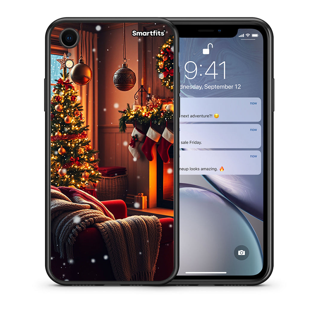 Θήκη iPhone XR Home For Christmas από τη Smartfits με σχέδιο στο πίσω μέρος και μαύρο περίβλημα | iPhone XR Home For Christmas case with colorful back and black bezels