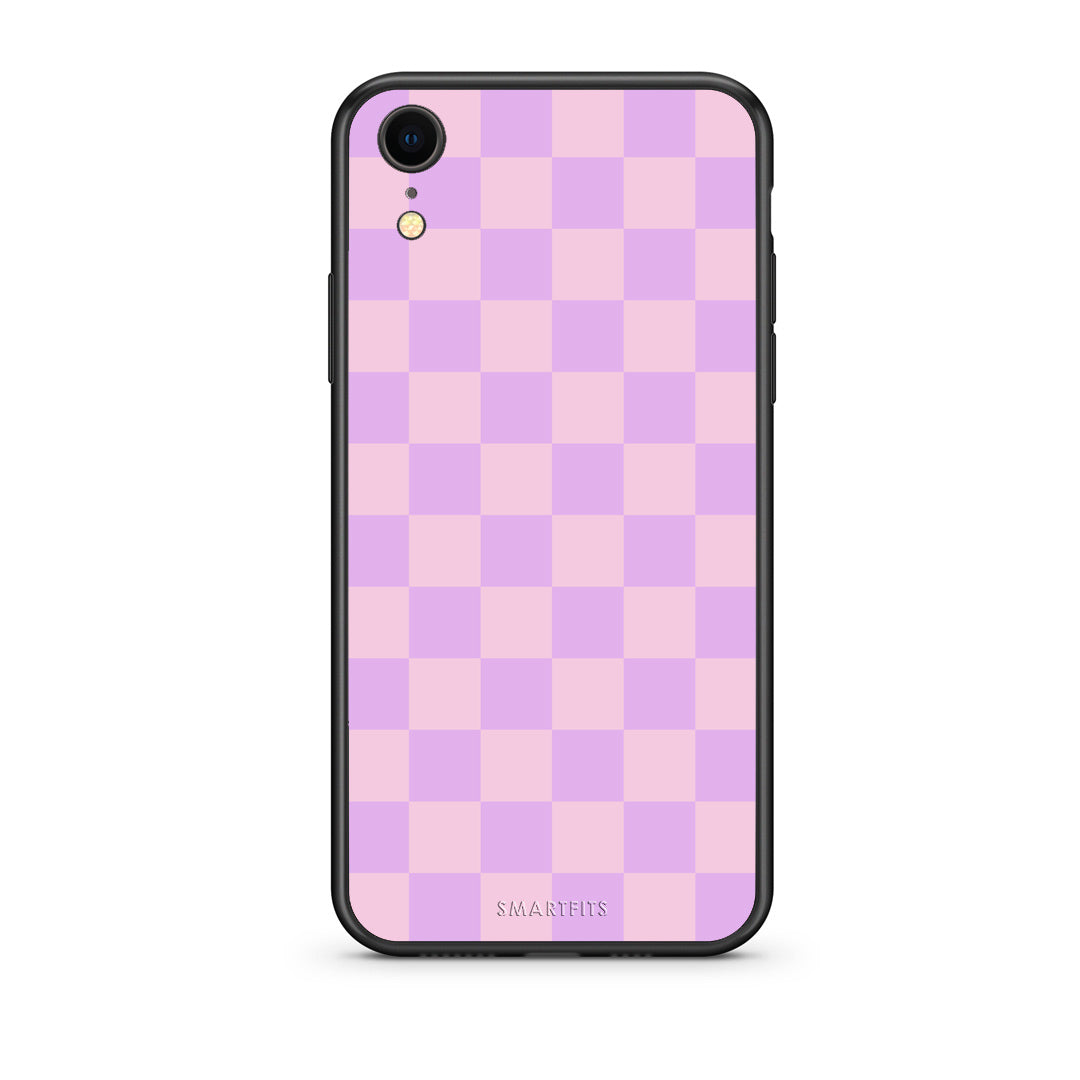 Θήκη iPhone XR Lavender and Pink Checkerboard από τη Smartfits με σχέδιο στο πίσω μέρος και μαύρο περίβλημα | iPhone XR Lavender and Pink Checkerboard case with colorful back and black bezels