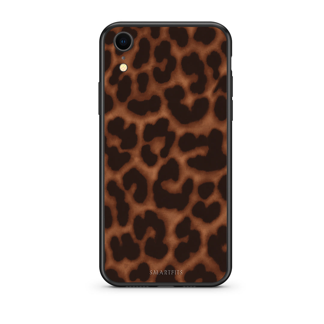 Θήκη iPhone XR Leopard Print Dark Brown από τη Smartfits με σχέδιο στο πίσω μέρος και μαύρο περίβλημα | iPhone XR Leopard Print Dark Brown case with colorful back and black bezels