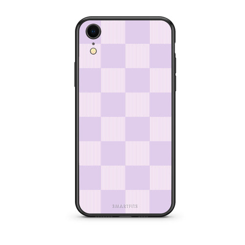 Θήκη iPhone XR Lilac and Cream Striped Checks από τη Smartfits με σχέδιο στο πίσω μέρος και μαύρο περίβλημα | iPhone XR Lilac and Cream Striped Checks case with colorful back and black bezels