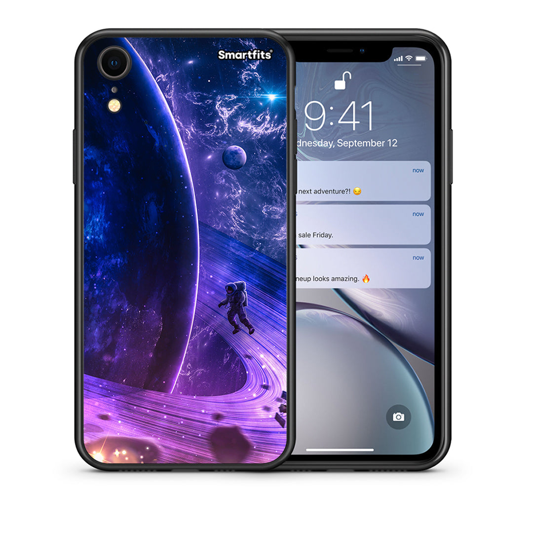 Θήκη iPhone XR Lost Astronaut από τη Smartfits με σχέδιο στο πίσω μέρος και μαύρο περίβλημα | iPhone XR Lost Astronaut case with colorful back and black bezels