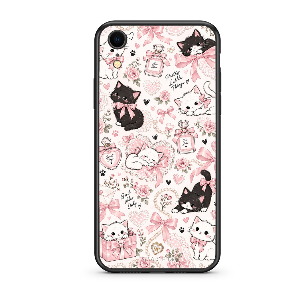 Θήκη iPhone XR Pink Bows and Kittens Collage από τη Smartfits με σχέδιο στο πίσω μέρος και μαύρο περίβλημα | iPhone XR Pink Bows and Kittens Collage case with colorful back and black bezels