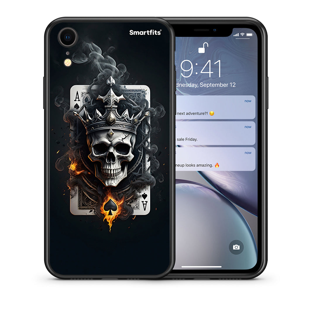 Θήκη iPhone XR Skull King Ace από τη Smartfits με σχέδιο στο πίσω μέρος και μαύρο περίβλημα | iPhone XR Skull King Ace case with colorful back and black bezels