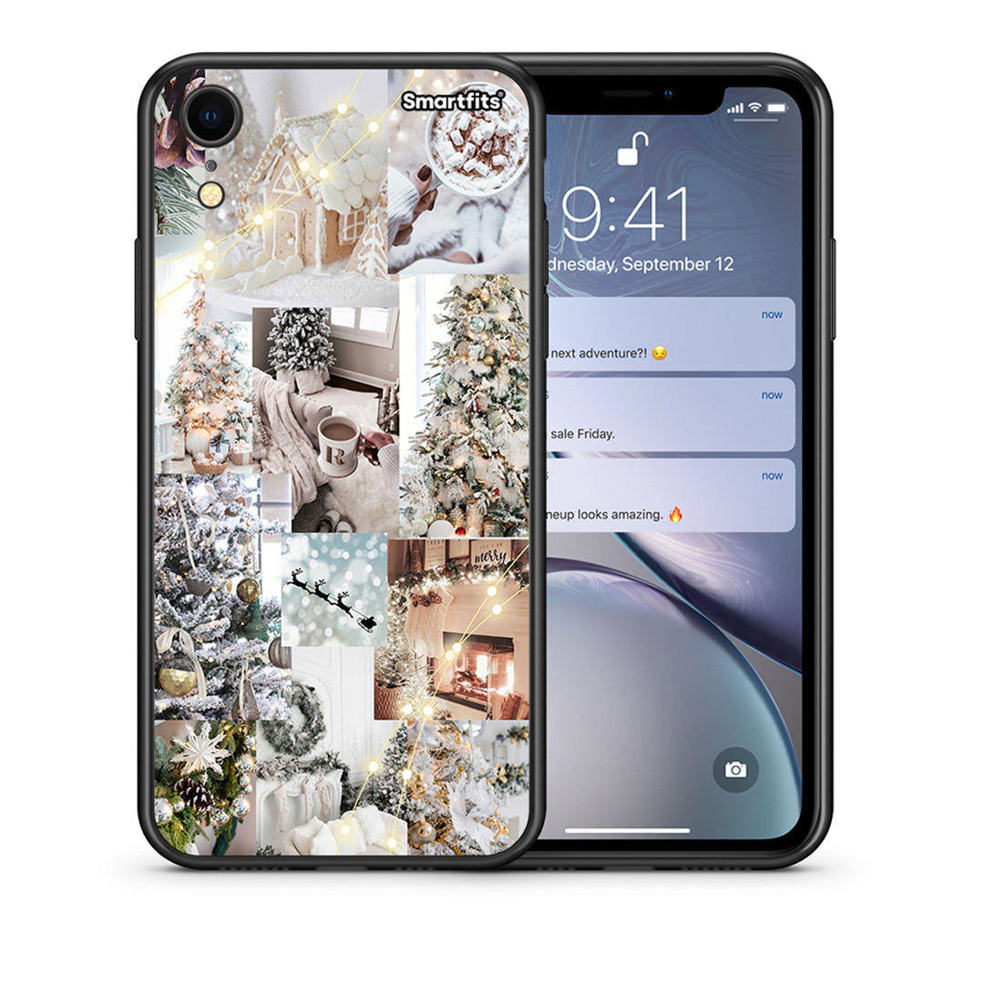 Θήκη iPhone XR White Christmas από τη Smartfits με σχέδιο στο πίσω μέρος και μαύρο περίβλημα | iPhone XR White Christmas case with colorful back and black bezels