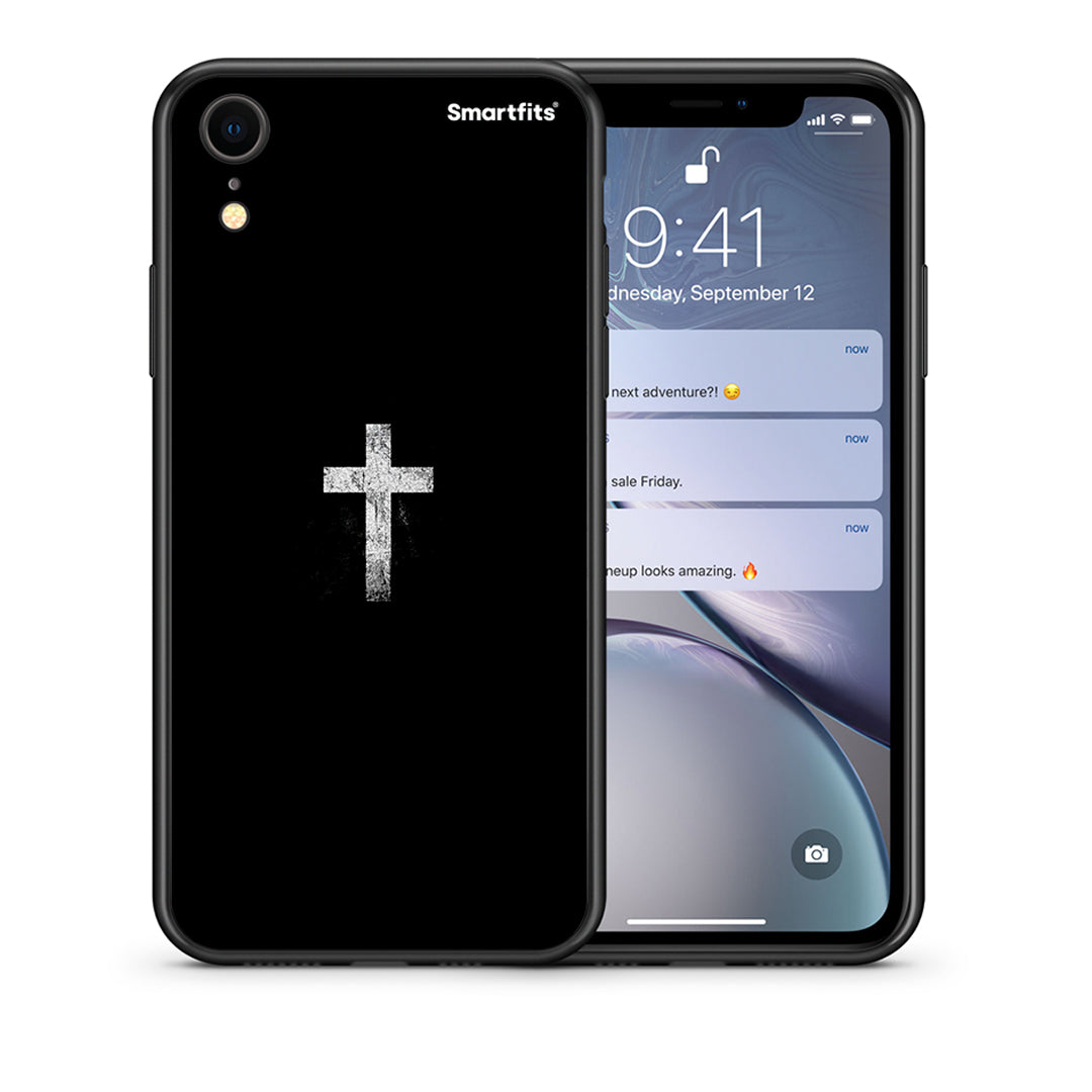 Θήκη iPhone XR White Cross από τη Smartfits με σχέδιο στο πίσω μέρος και μαύρο περίβλημα | iPhone XR White Cross case with colorful back and black bezels