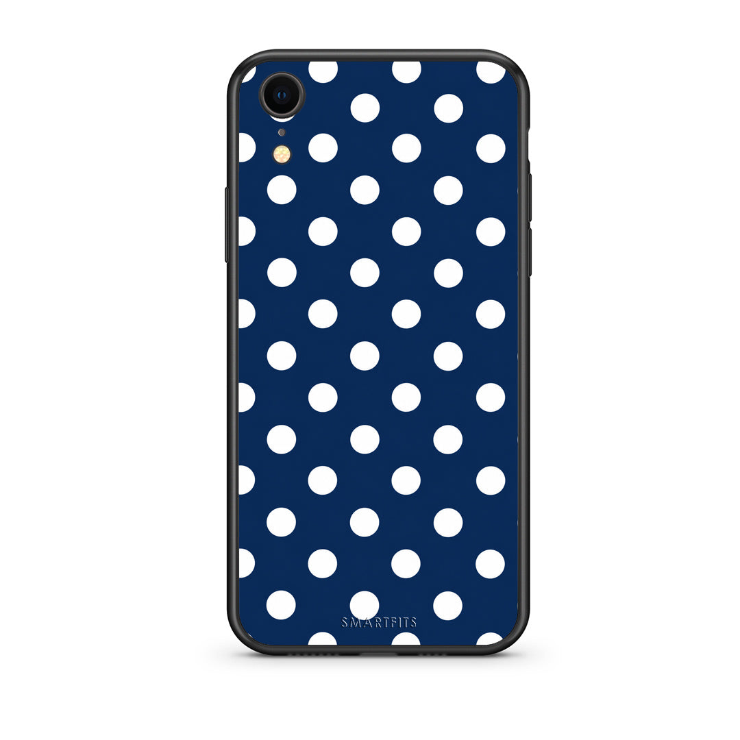 Θήκη iPhone XR White Large Polka Dots on Navy από τη Smartfits με σχέδιο στο πίσω μέρος και μαύρο περίβλημα | iPhone XR White Large Polka Dots on Navy case with colorful back and black bezels