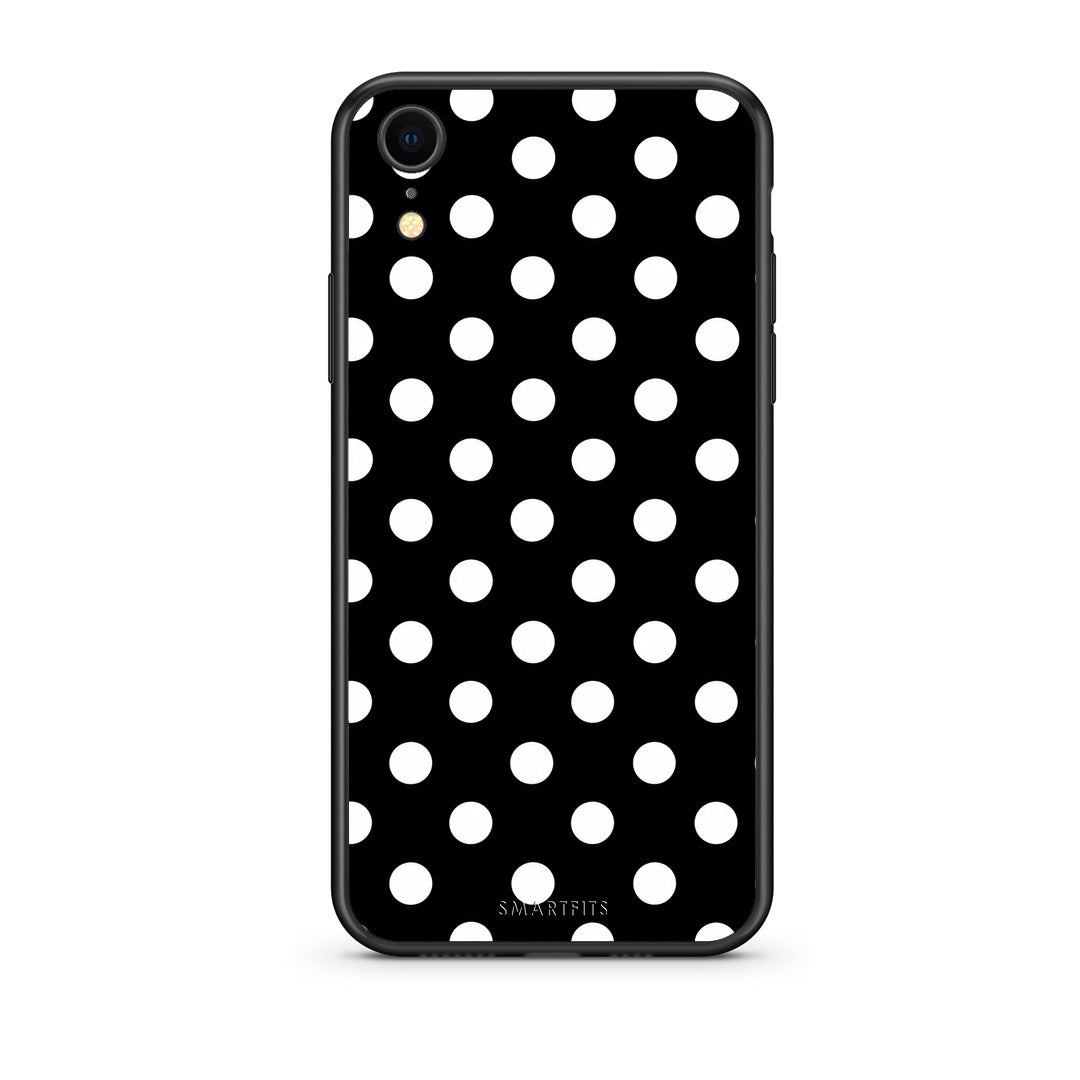 Θήκη iPhone XR White Polka Dots on Black από τη Smartfits με σχέδιο στο πίσω μέρος και μαύρο περίβλημα | iPhone XR White Polka Dots on Black case with colorful back and black bezels