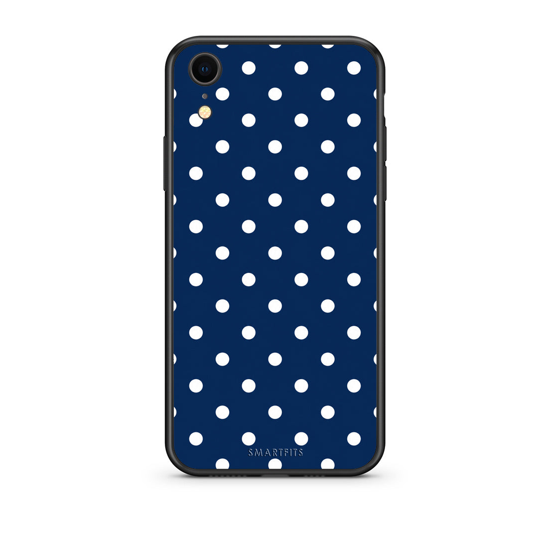Θήκη iPhone XR White Small Polka Dots on Navy από τη Smartfits με σχέδιο στο πίσω μέρος και μαύρο περίβλημα | iPhone XR White Small Polka Dots on Navy case with colorful back and black bezels