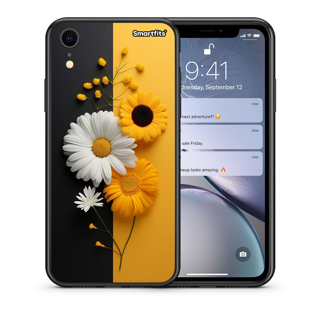 Θήκη iPhone XR Yellow Daisies από τη Smartfits με σχέδιο στο πίσω μέρος και μαύρο περίβλημα | iPhone XR Yellow Daisies case with colorful back and black bezels