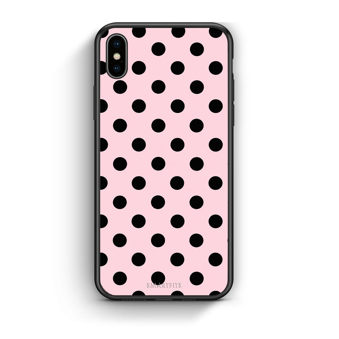 Θήκη iPhone Xs Max Black Polka Dots on Pink από τη Smartfits με σχέδιο στο πίσω μέρος και μαύρο περίβλημα | iPhone Xs Max Black Polka Dots on Pink case with colorful back and black bezels