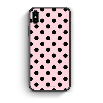 Θήκη iPhone Xs Max Black Polka Dots on Pink από τη Smartfits με σχέδιο στο πίσω μέρος και μαύρο περίβλημα | iPhone Xs Max Black Polka Dots on Pink case with colorful back and black bezels