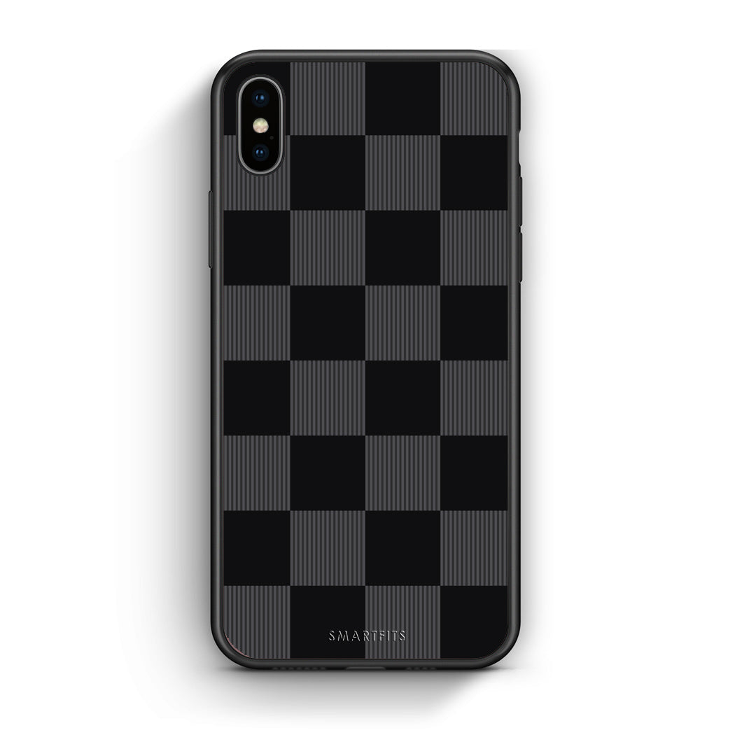 Θήκη iPhone Xs Max Black and Charcoal Striped Checks από τη Smartfits με σχέδιο στο πίσω μέρος και μαύρο περίβλημα | iPhone Xs Max Black and Charcoal Striped Checks case with colorful back and black bezels