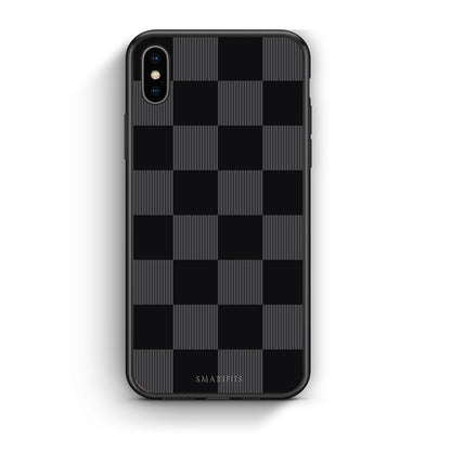 Θήκη iPhone Xs Max Black and Charcoal Striped Checks από τη Smartfits με σχέδιο στο πίσω μέρος και μαύρο περίβλημα | iPhone Xs Max Black and Charcoal Striped Checks case with colorful back and black bezels