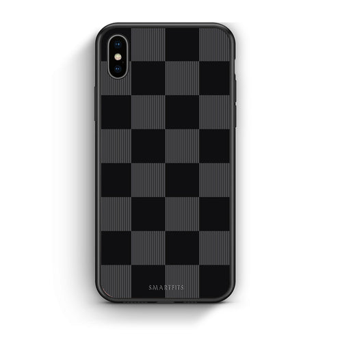 Θήκη iPhone Xs Max Black and Charcoal Striped Checks από τη Smartfits με σχέδιο στο πίσω μέρος και μαύρο περίβλημα | iPhone Xs Max Black and Charcoal Striped Checks case with colorful back and black bezels