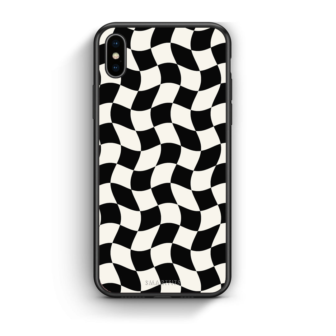 Θήκη iPhone Xs Max Black and Cream Wavy Checkerboard από τη Smartfits με σχέδιο στο πίσω μέρος και μαύρο περίβλημα | iPhone Xs Max Black and Cream Wavy Checkerboard case with colorful back and black bezels