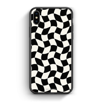 Θήκη iPhone Xs Max Black and Cream Wavy Checkerboard από τη Smartfits με σχέδιο στο πίσω μέρος και μαύρο περίβλημα | iPhone Xs Max Black and Cream Wavy Checkerboard case with colorful back and black bezels