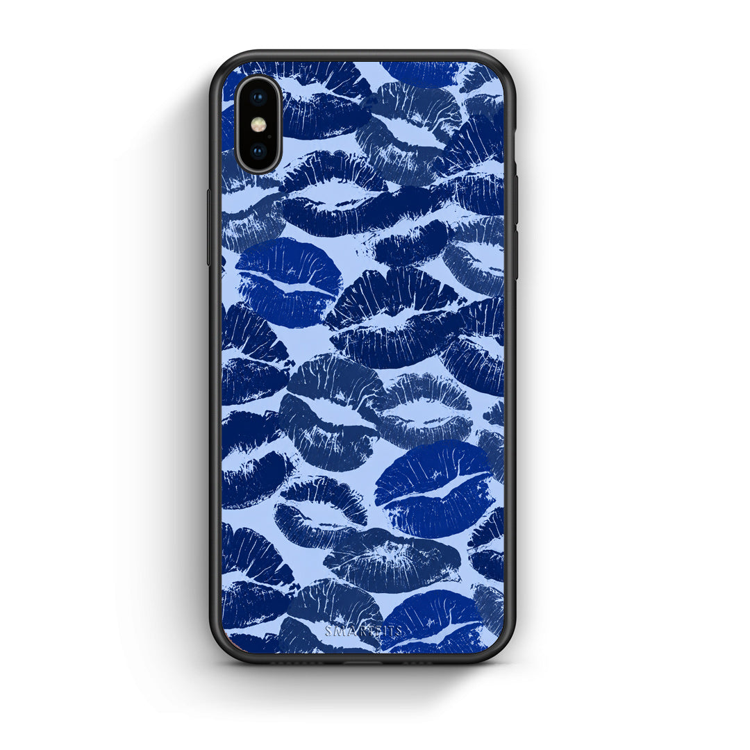 Θήκη iPhone Xs Max Blue Lipstick Kisses από τη Smartfits με σχέδιο στο πίσω μέρος και μαύρο περίβλημα | iPhone Xs Max Blue Lipstick Kisses case with colorful back and black bezels