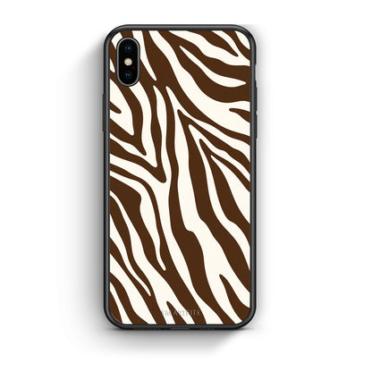 Θήκη iPhone Xs Max Brown and Cream Zebra Stripes από τη Smartfits με σχέδιο στο πίσω μέρος και μαύρο περίβλημα | iPhone Xs Max Brown and Cream Zebra Stripes case with colorful back and black bezels