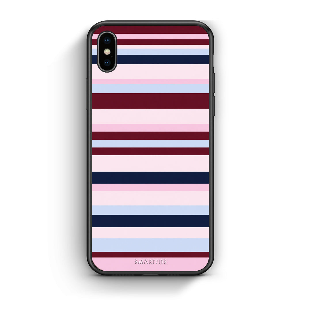 Θήκη iPhone Xs Max Burgundy Pink and Blue Horizontal Stripes από τη Smartfits με σχέδιο στο πίσω μέρος και μαύρο περίβλημα | iPhone Xs Max Burgundy Pink and Blue Horizontal Stripes case with colorful back and black bezels