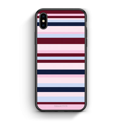 Θήκη iPhone Xs Max Burgundy Pink and Blue Horizontal Stripes από τη Smartfits με σχέδιο στο πίσω μέρος και μαύρο περίβλημα | iPhone Xs Max Burgundy Pink and Blue Horizontal Stripes case with colorful back and black bezels