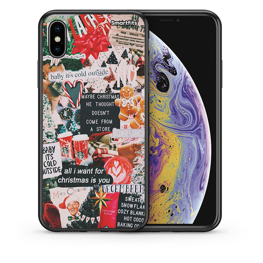 Θήκη iPhone X/Xs Christmas Happiness από τη Smartfits με σχέδιο στο πίσω μέρος και μαύρο περίβλημα | iPhone X/Xs Christmas Happiness case with colorful back and black bezels