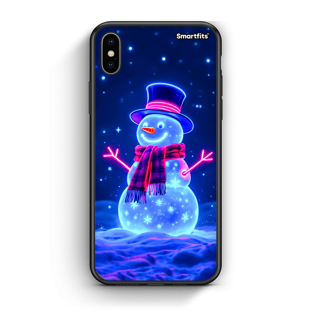 iPhone X/Xs Christmas Neon Snowman θήκη από τη Smartfits με σχέδιο στο πίσω μέρος και μαύρο περίβλημα | Smartphone case with colorful back and black bezels by Smartfits